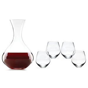 Lenox Tuscany Wine Decanter and 4 Stemless Red Wine Glasses, Set